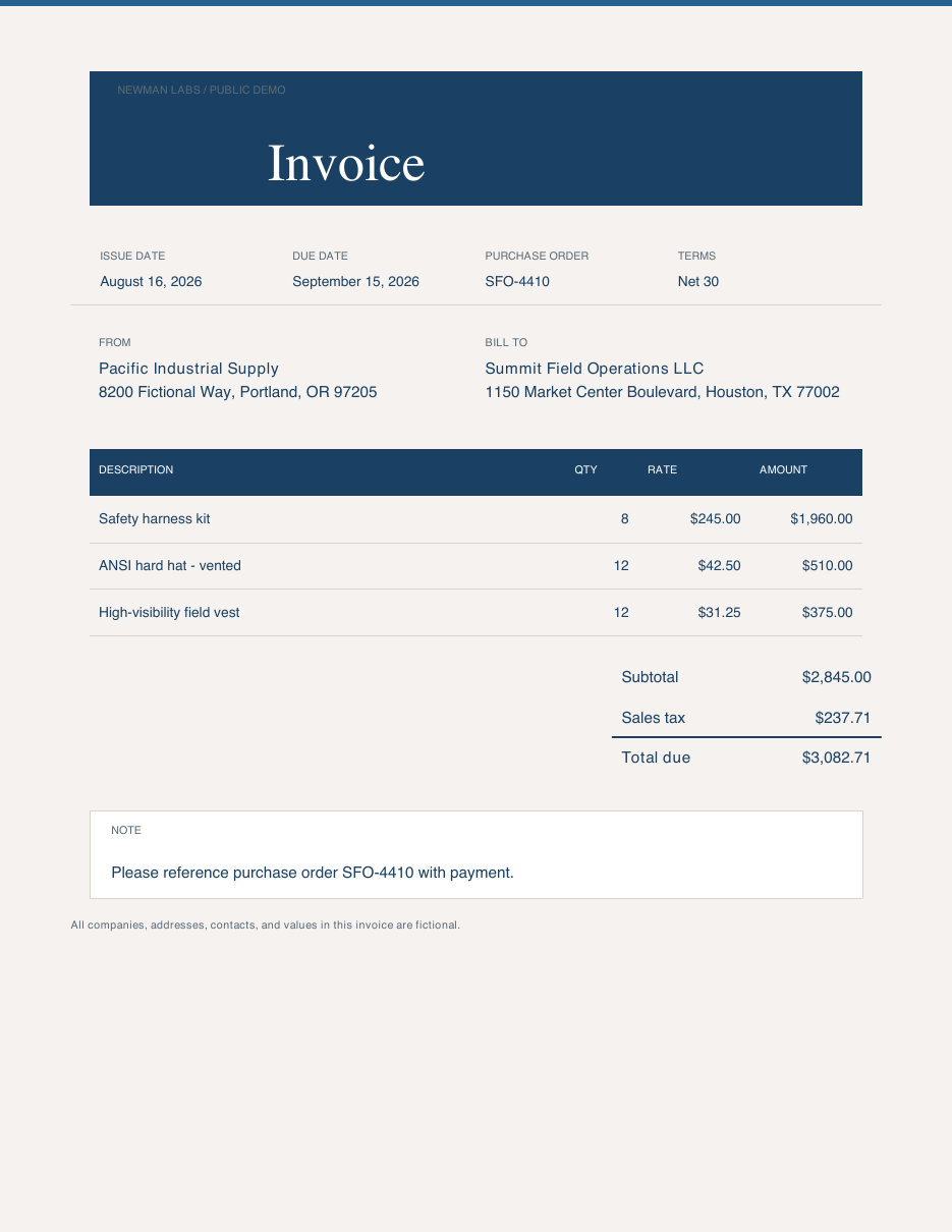 Synthetic Pacific Industrial Supply invoice